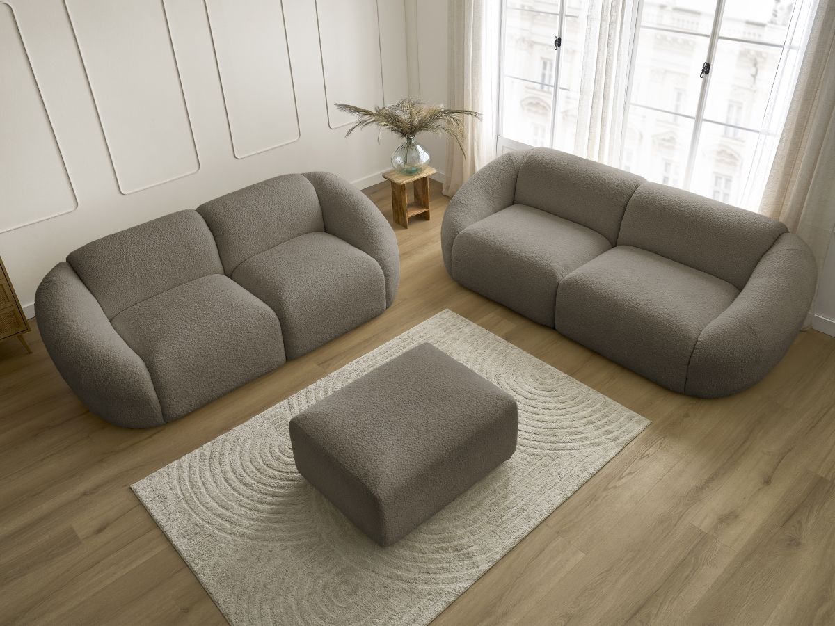 Bobochic Tina Sofa 6-Sitzer mit Pouf Bouclé-Stoff Taupe