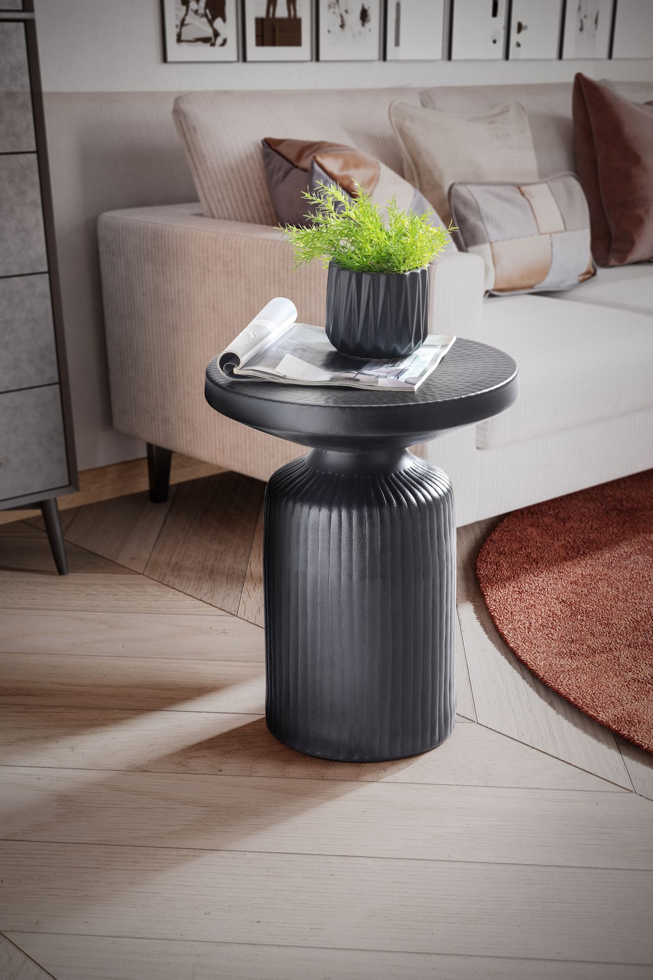 Beistelltisch Tolga Aluminium Schwarz Ø 40 × H 50 cm