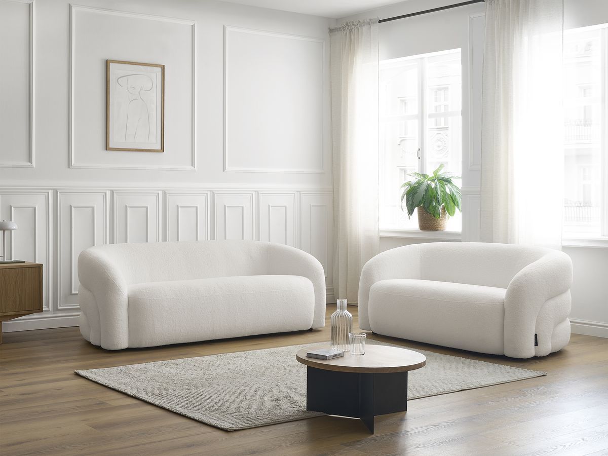 Bobochic Elina Sofa 5-Sitzer Bouclé-Stoff Weiß