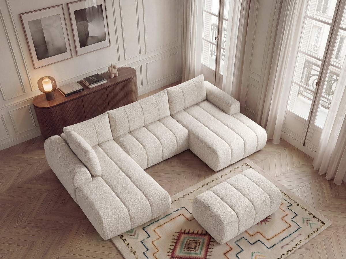 Bobochic Nesty Wohnlandschaft mit Pouf Melange-Stoff Beige Ecke rechts