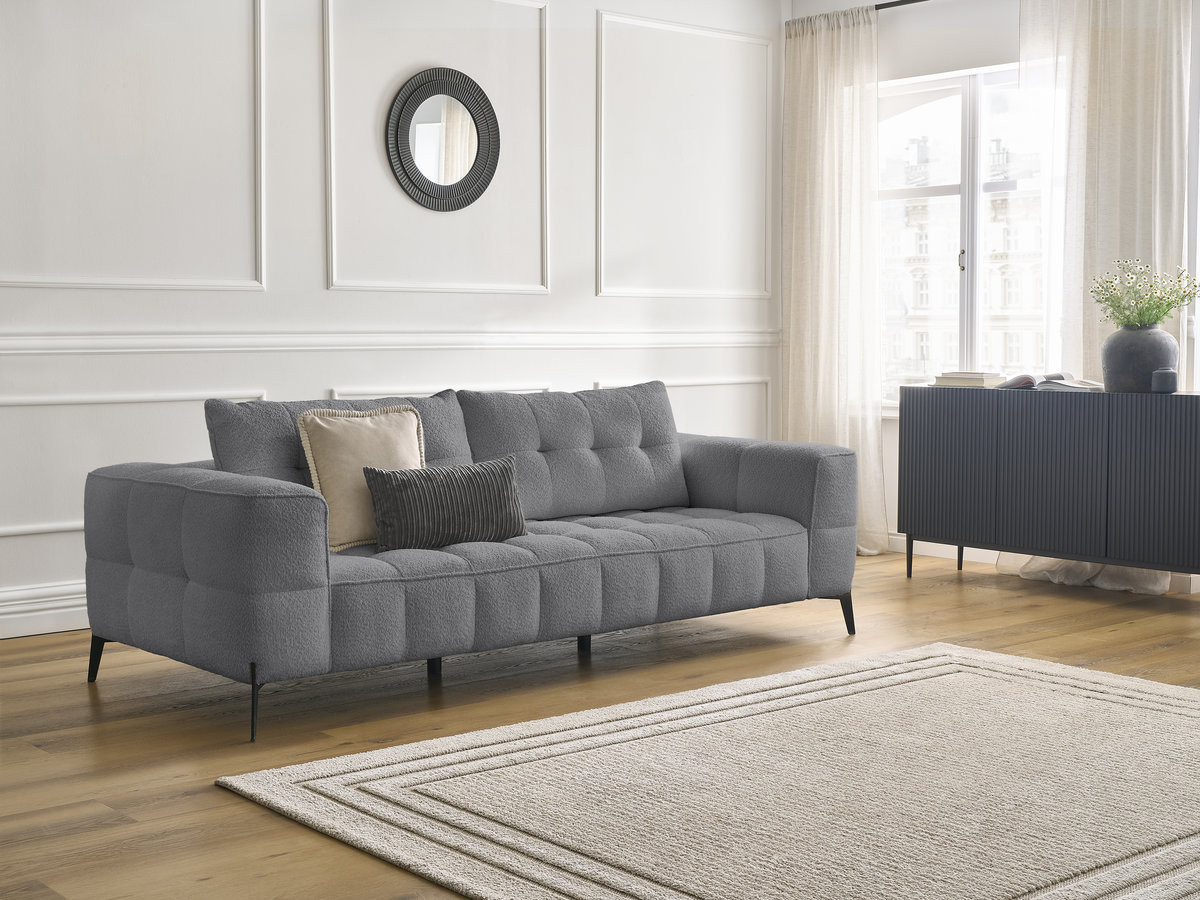 Bobochic Anis Sofa 3-Sitzer Bouclé-Stoff Dunkelgrau
