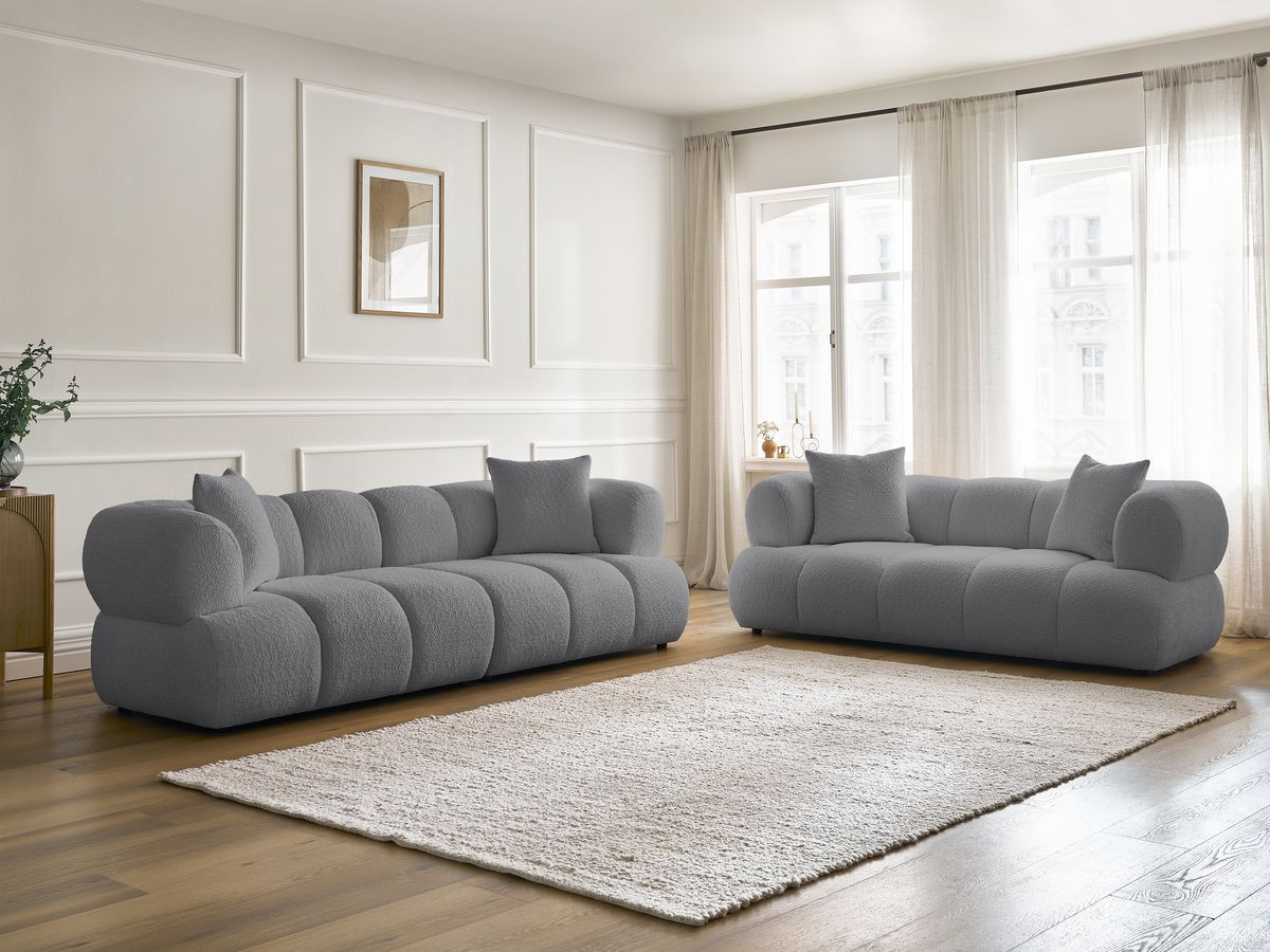 Bobochic Pamira Sofa 5-Sitzer Bouclé-Stoff Dunkelgrau