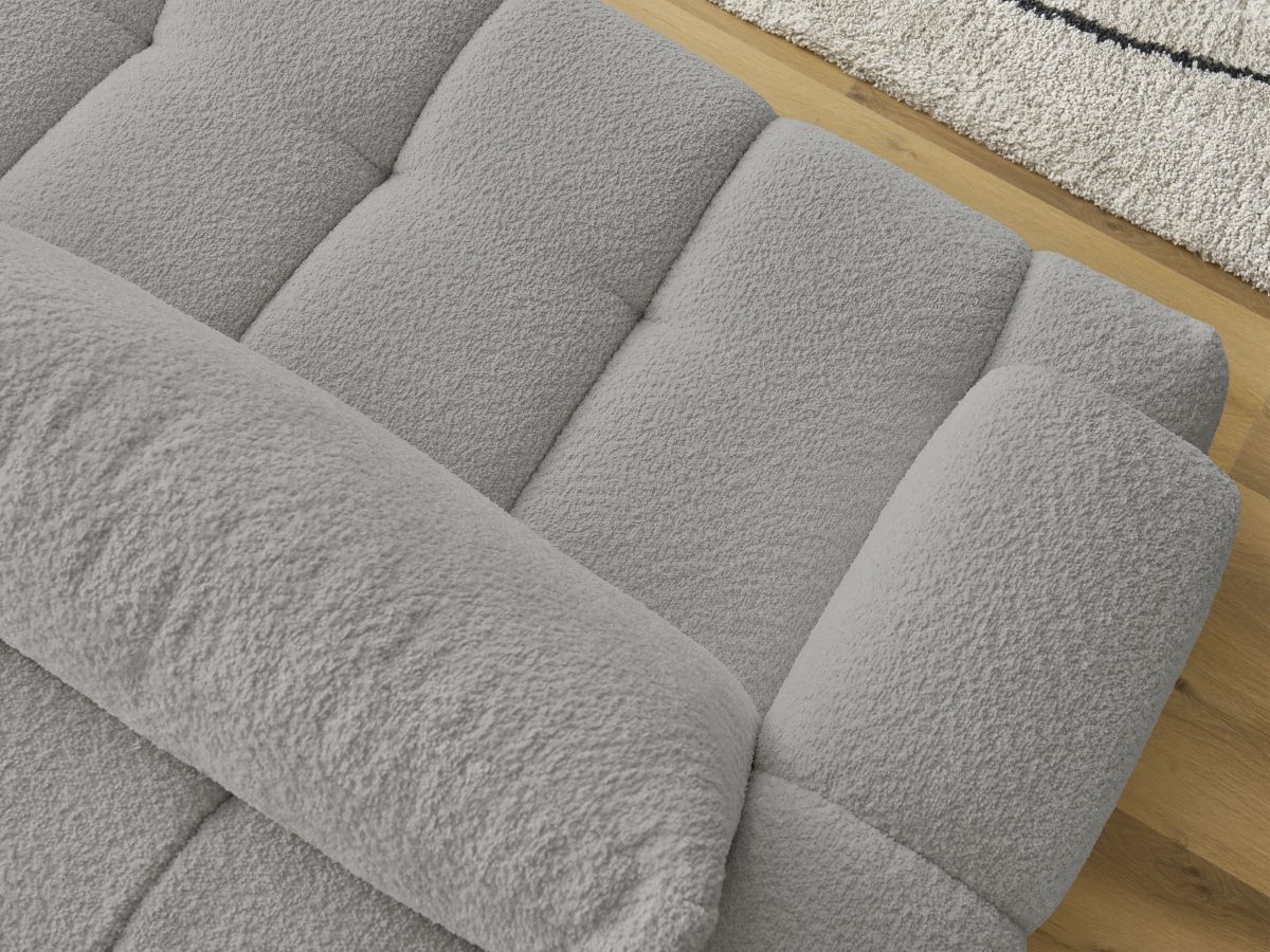 Bobochic Fuji Schlafsofa 3-Sitzer mit Bettkasten Bouclé-Stoff Hellgrau