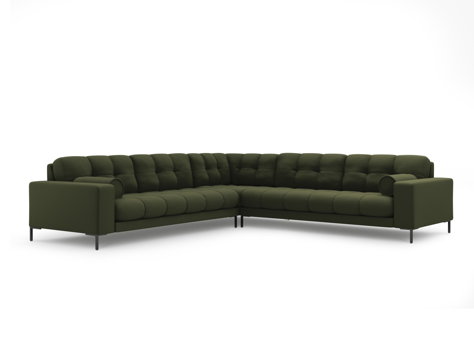 Cosmopolitan Design Symmetrisches Ecksofa Bali 6-Sitzer Strukturierter Stoff Neve Grün Beine Schwarzes Metall