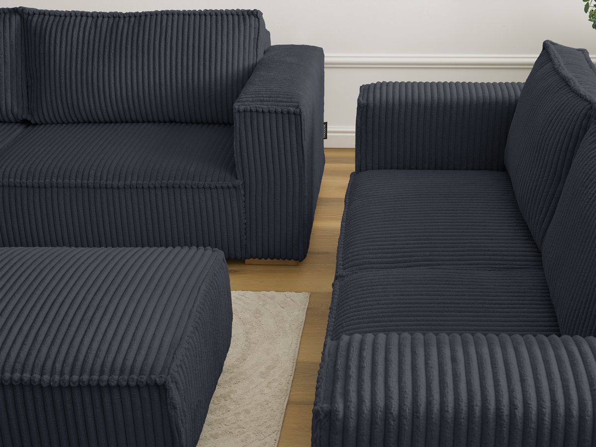 Bobochic Chelsea Sofa 6-Sitzer mit Pouf Breitcord weich Schwarz