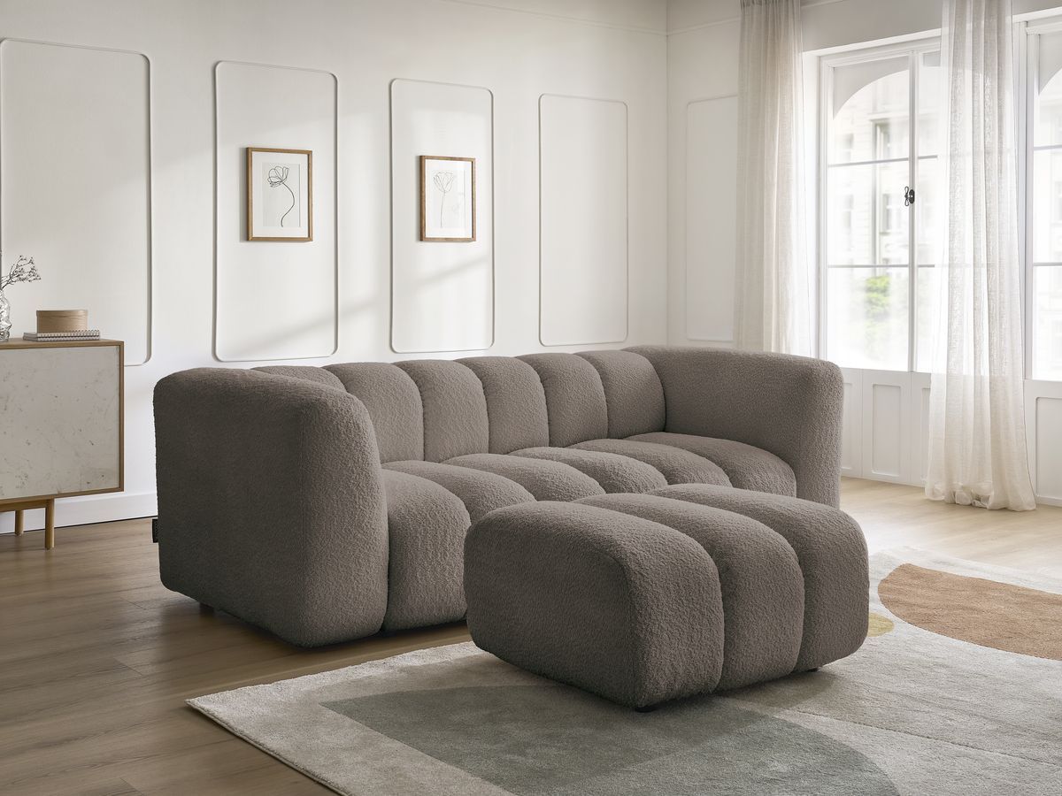 Bobochic Talia Sofa 3-Sitzer mit Pouf Bouclé-Stoff Braun