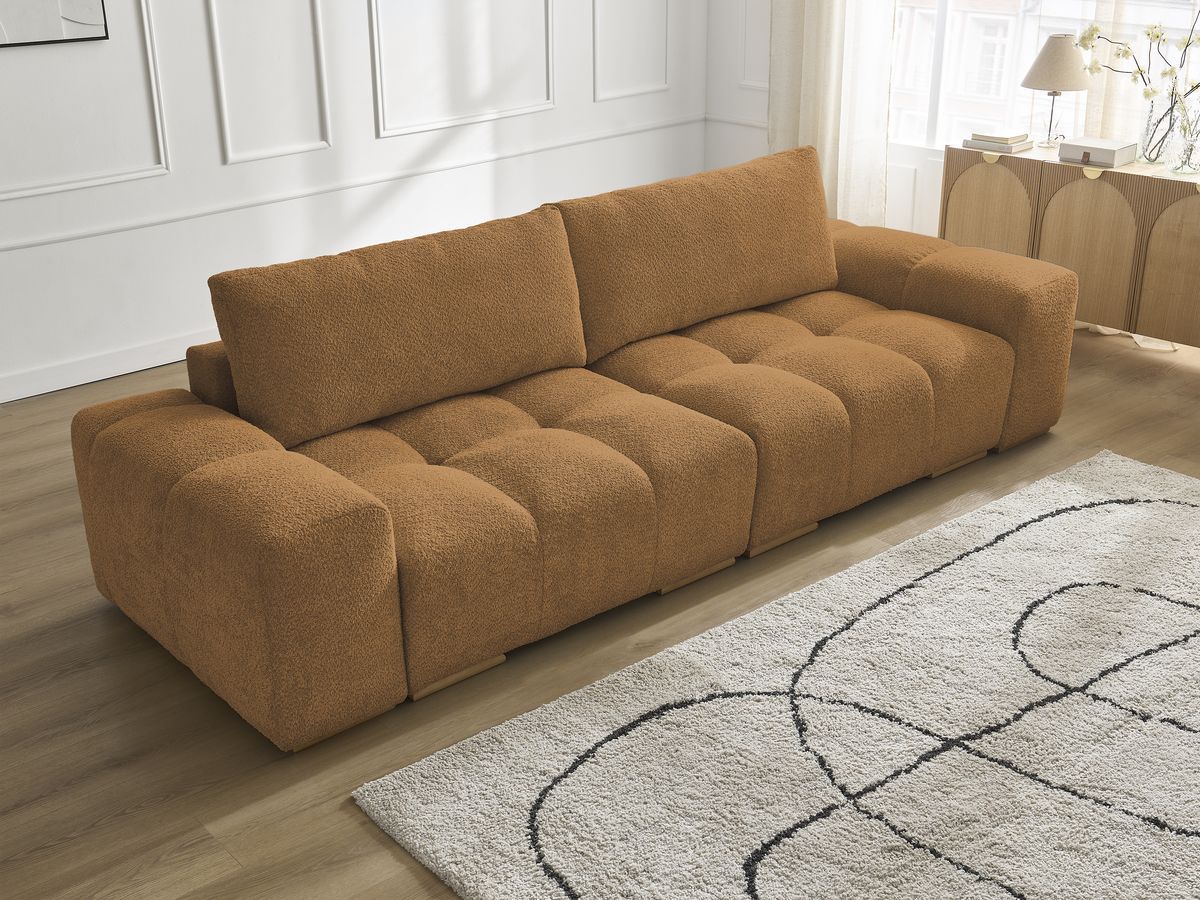 Bobochic Anakin Sofa 3-Sitzer, 2 Kissen Bouclé-Stoff Gelb