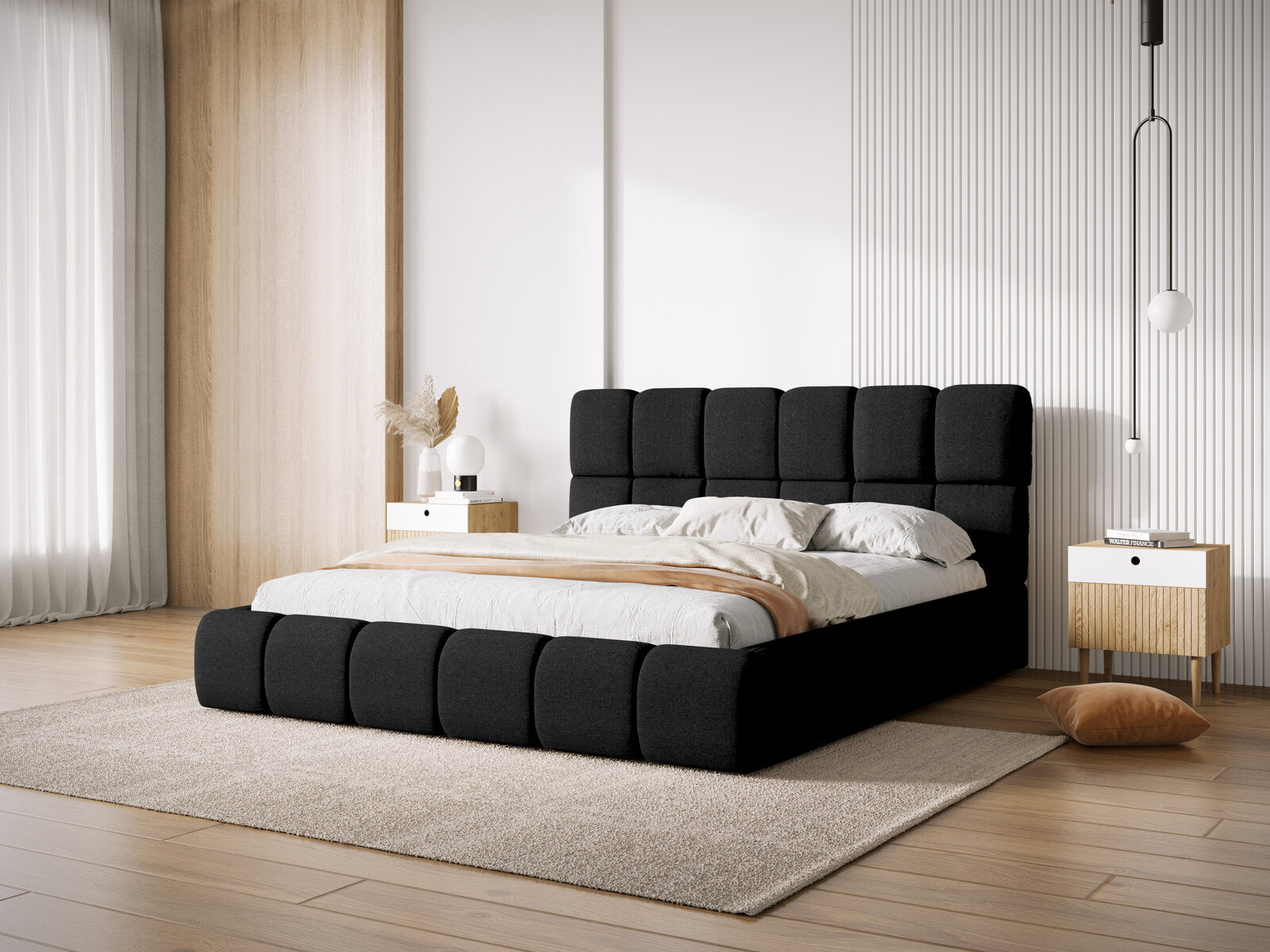 Micadoni Stauraumbett mit Kopfteil Bellis Chenille Haga Schwarz