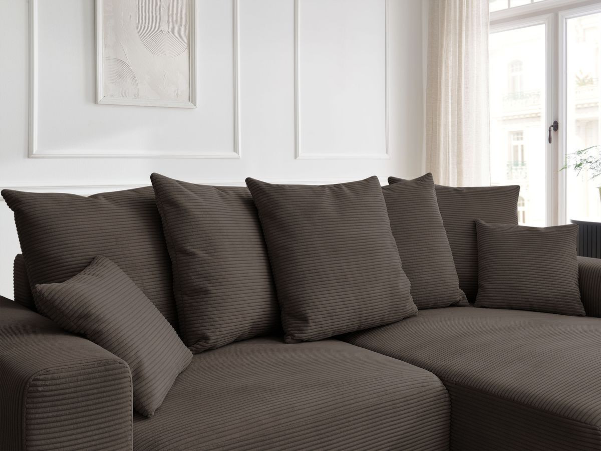 Bobochic Atilla Ecksofa mit Schlaffunktion und Bettkasten Cordsamt Taupe Ecke rechts