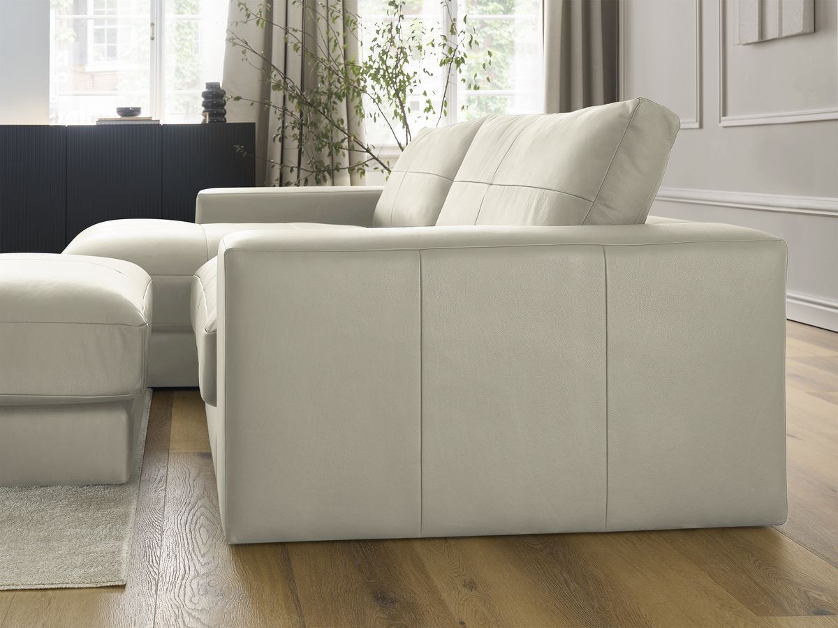 Bobochic Leonard Ecksofa mit Pouf 274 × 159 cm Leder Beige Ecke links