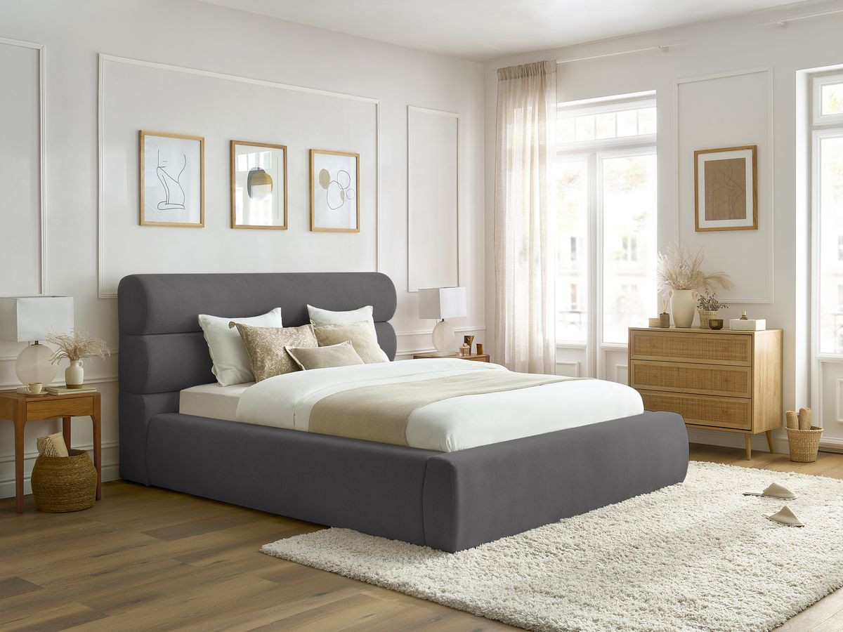 Bobochic Jagna Polsterbett mit Bettkasten Stoff Dunkelgrau, Liegefläche 140 × 190 cm