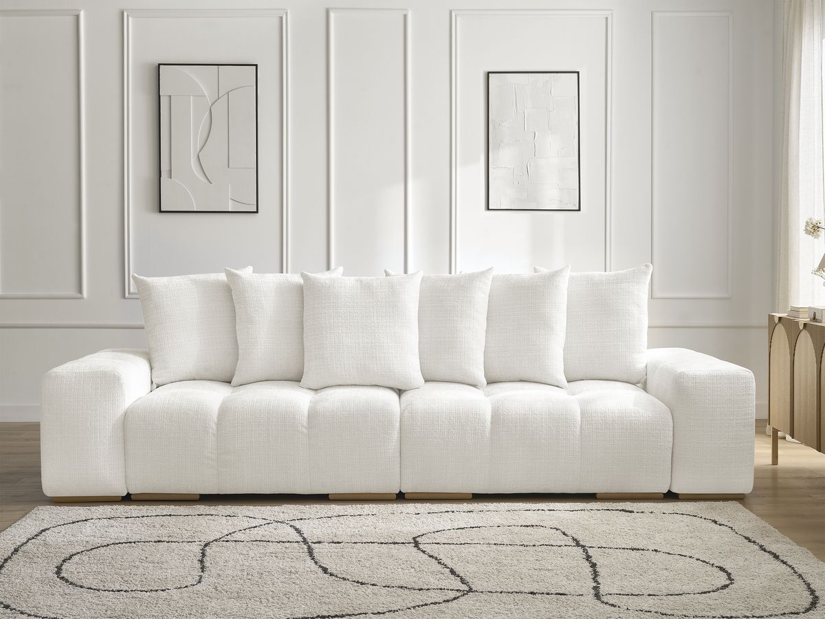 Bobochic Anakin Sofa 3-Sitzer, 6 Kissen Strukturstoff Weiß