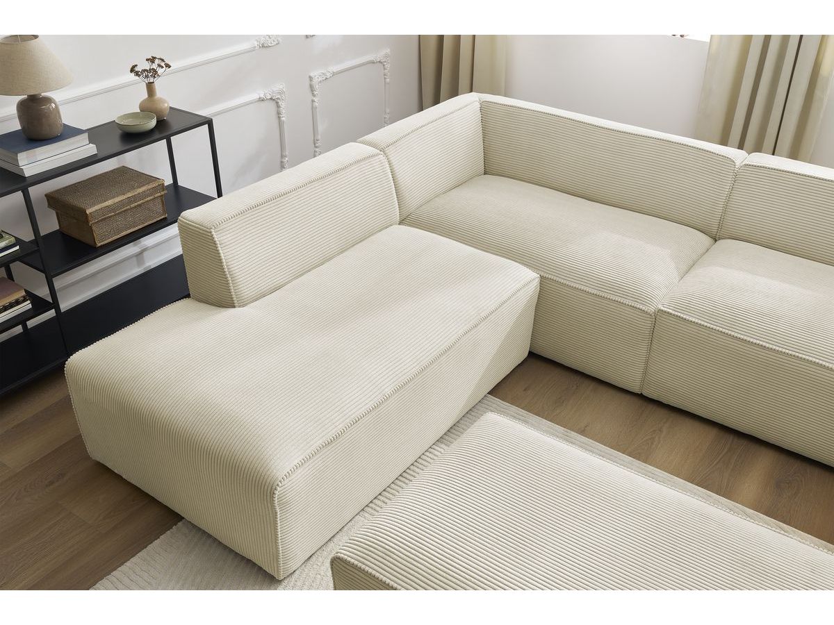 Bobochic Megeve Wohnlandschaft mit Pouf Cordsamt Beige Ecke rechts