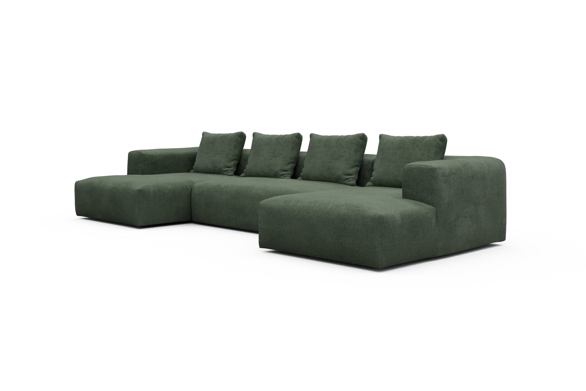 Wohnlandschaft Fred mit 2-Sitzer und Chaiselongue beidseitig Casone-Forest-Green