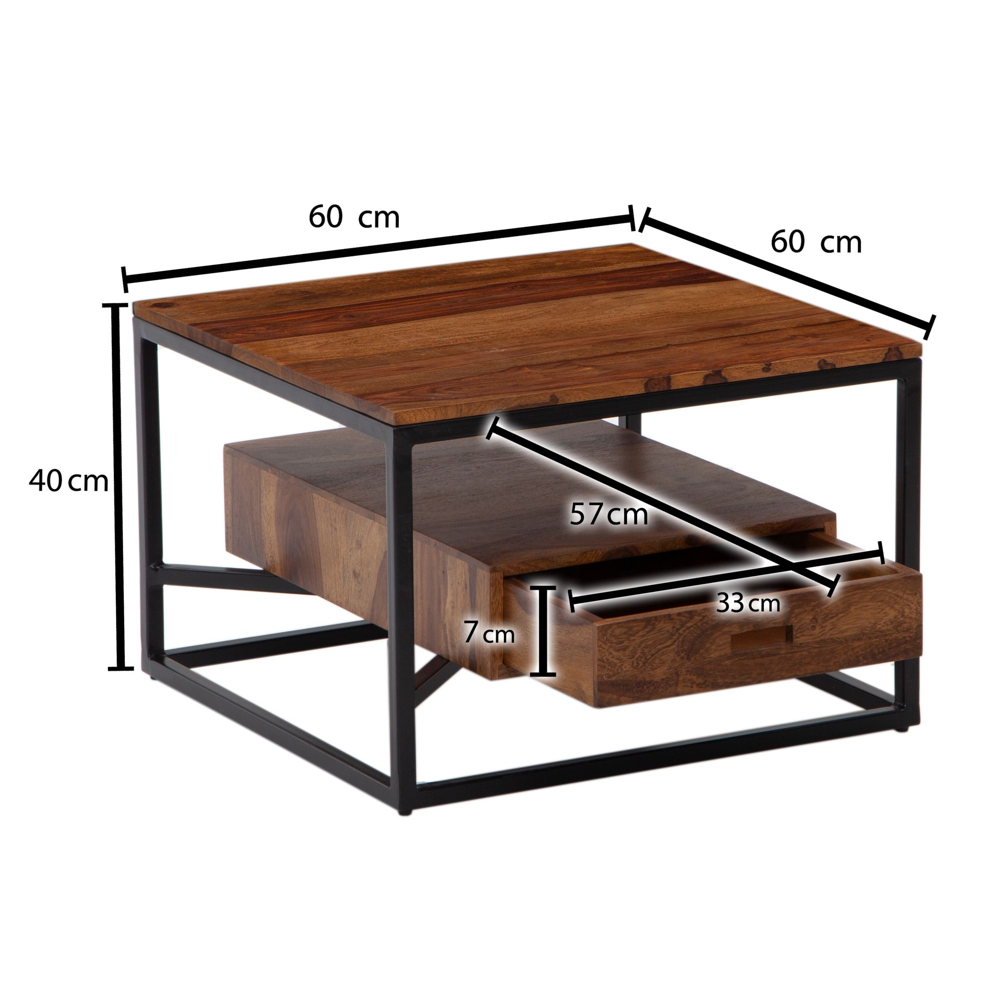 Couchtisch Austmarka Massivholz Dunkelbraun 60 × 60 × 40 cm