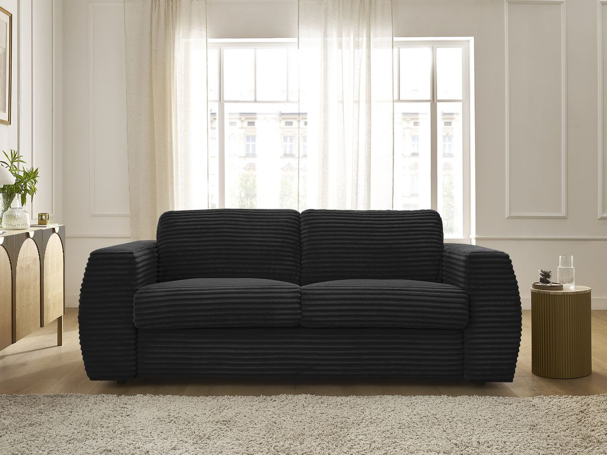 Bobochic Hugo Schlafsofa 3-Sitzer Cordsamt Schwarz, Liegefläche 140 × 190 cm
