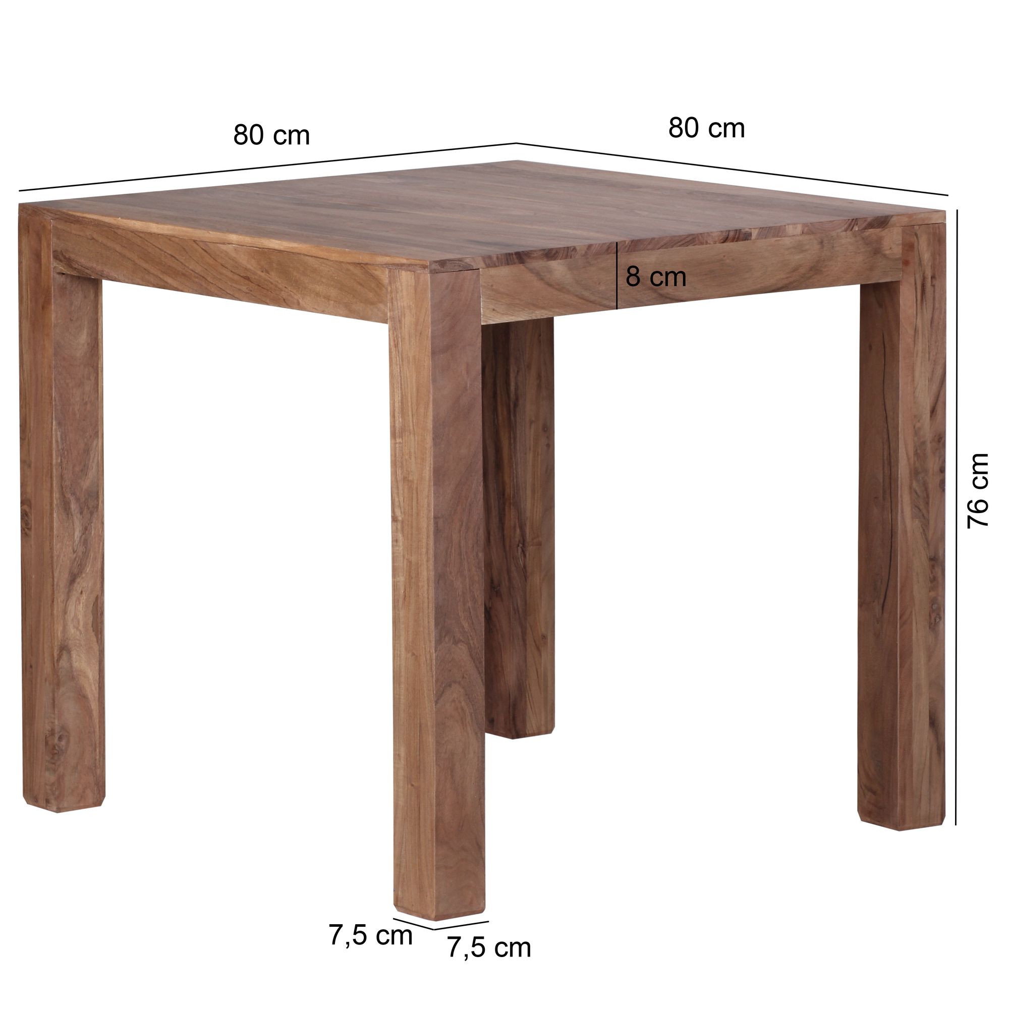 Esstisch Aalvik Akazie Massivholz 80 × 80 × 76 cm