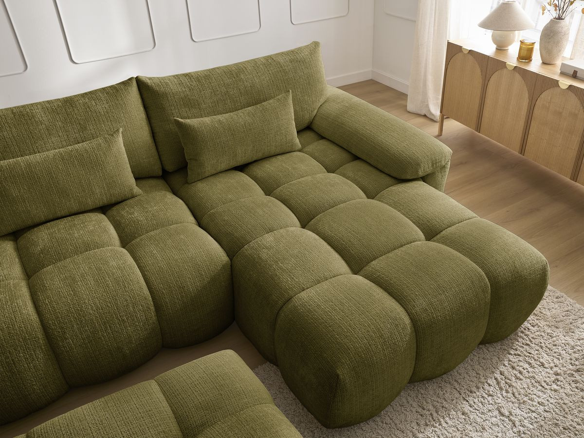 Bobochic Ivane Ecksofa mit Pouf Strukturstoff Grün Ecke rechts