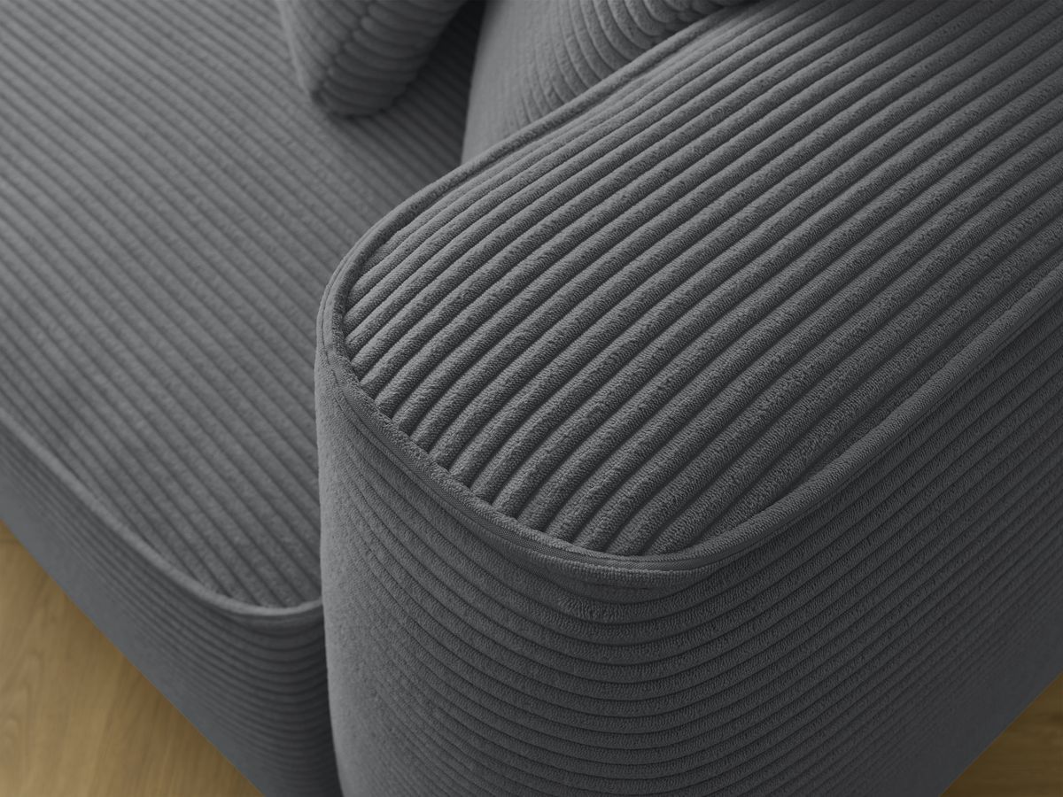 Bobochic Leopold Sofa 3-Sitzer Cordsamt Dunkelgrau Armlehne rechts