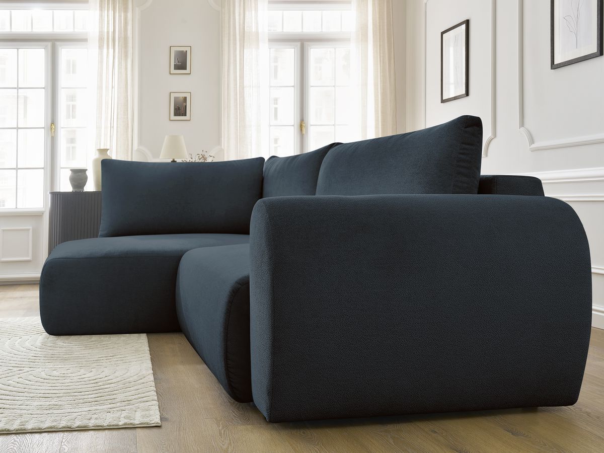 Bobochic Lucien Ecksofa mit Schlaffunktion und Bettkasten 296 × 198 cm Stoff Dunkelblau Ecke links