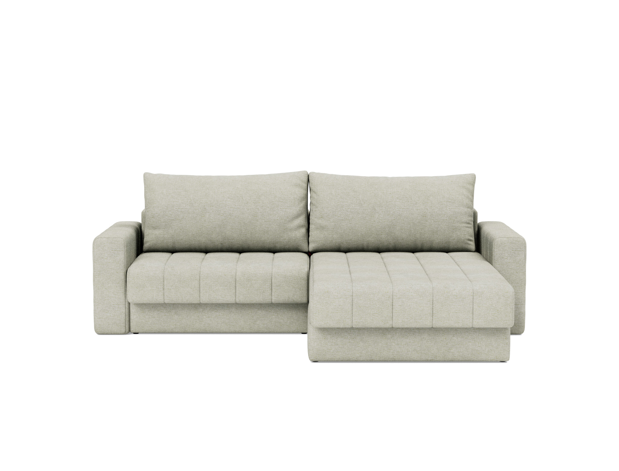 Schlafsofa Akello mit Chaiselongue und Armlehnen Flachgewebe Avella 280-Sand