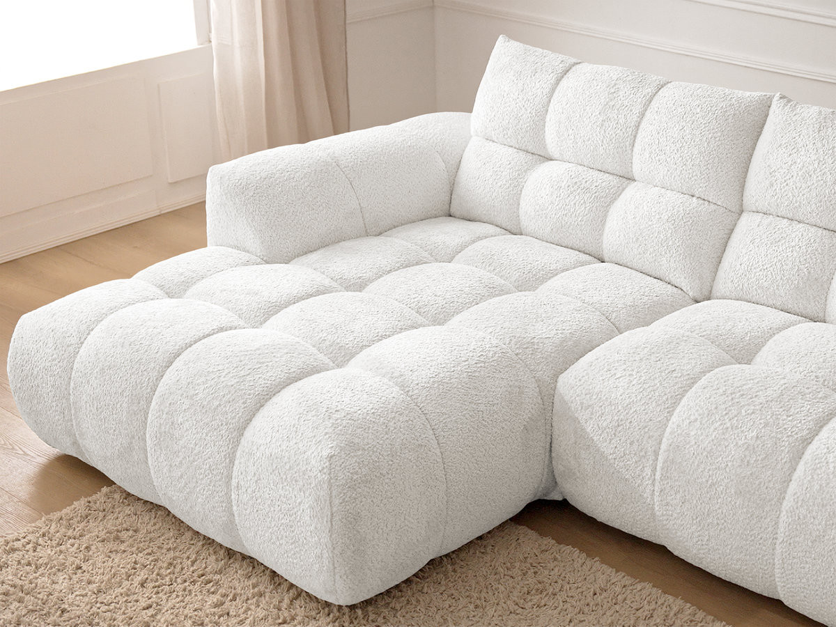 Bobochic Jaya Ecksofa mit Pouf Chenille Weiß Ecke links