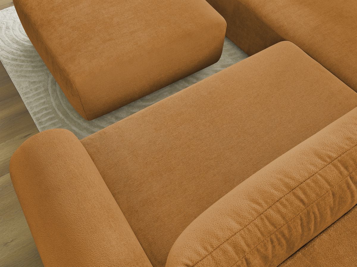 Bobochic Lucien Ecksofa mit Schlaffunktion und Bettkasten und Pouf 296 × 198 cm Stoff Gelb Ecke links
