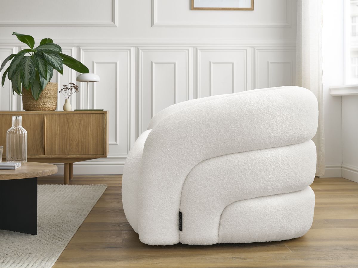 Bobochic Elina Sofa 3-Sitzer Bouclé-Stoff Weiß