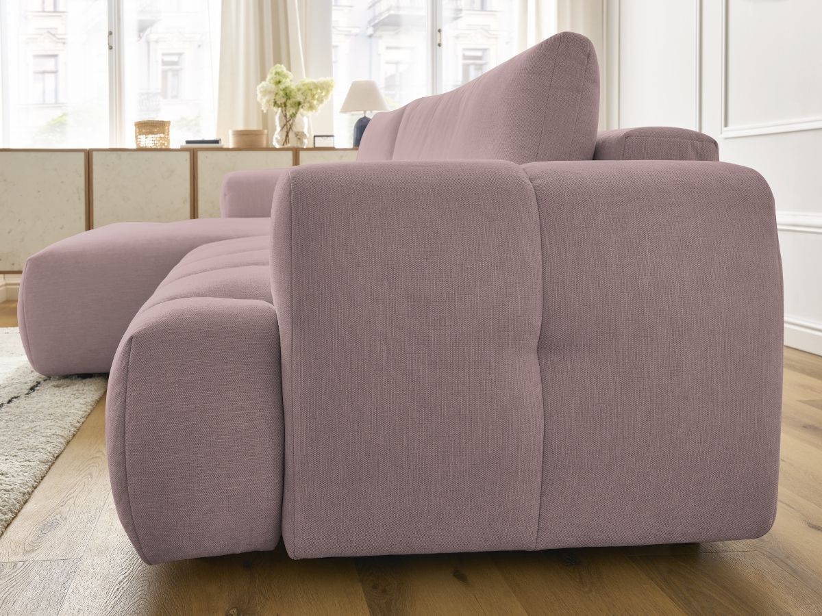 Bobochic Fuji Ecksofa mit Schlaffunktion und Bettkasten 292 × 160 cm Stoff Rosa Ecke links