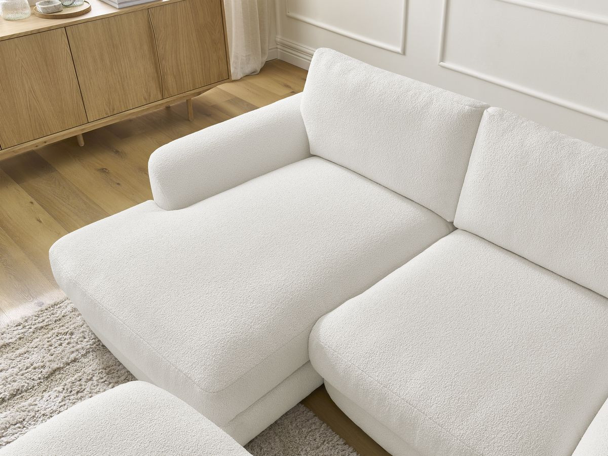 Bobochic Leonore Ecksofa mit Pouf Bouclé-Stoff Weiß Ecke links