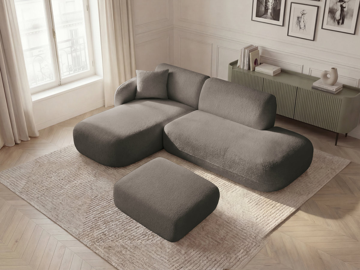 Bobochic Anda Ecksofa mit Pouf 241 × 163 cm Chenille Taupe Ecke links
