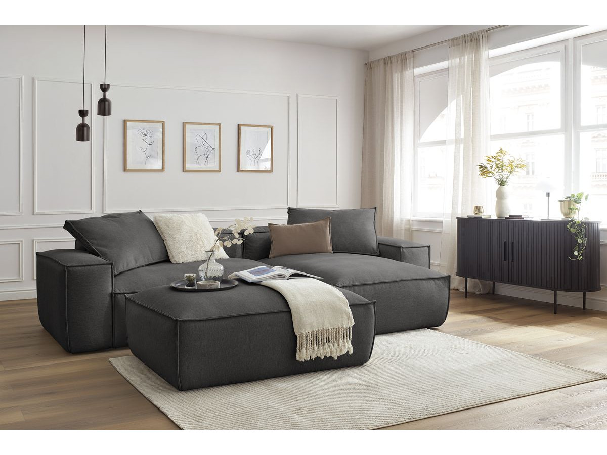 Bobochic Boheme Ecksofa mit Pouf Melange-Stoff Dunkelgrau