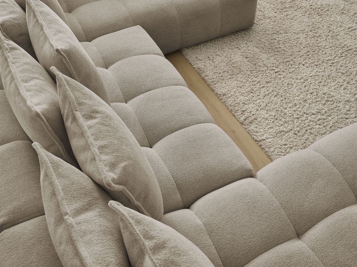 Bobochic Everest Wohnlandschaft, 14 Kissen Melange-Stoff Taupe Ecke links