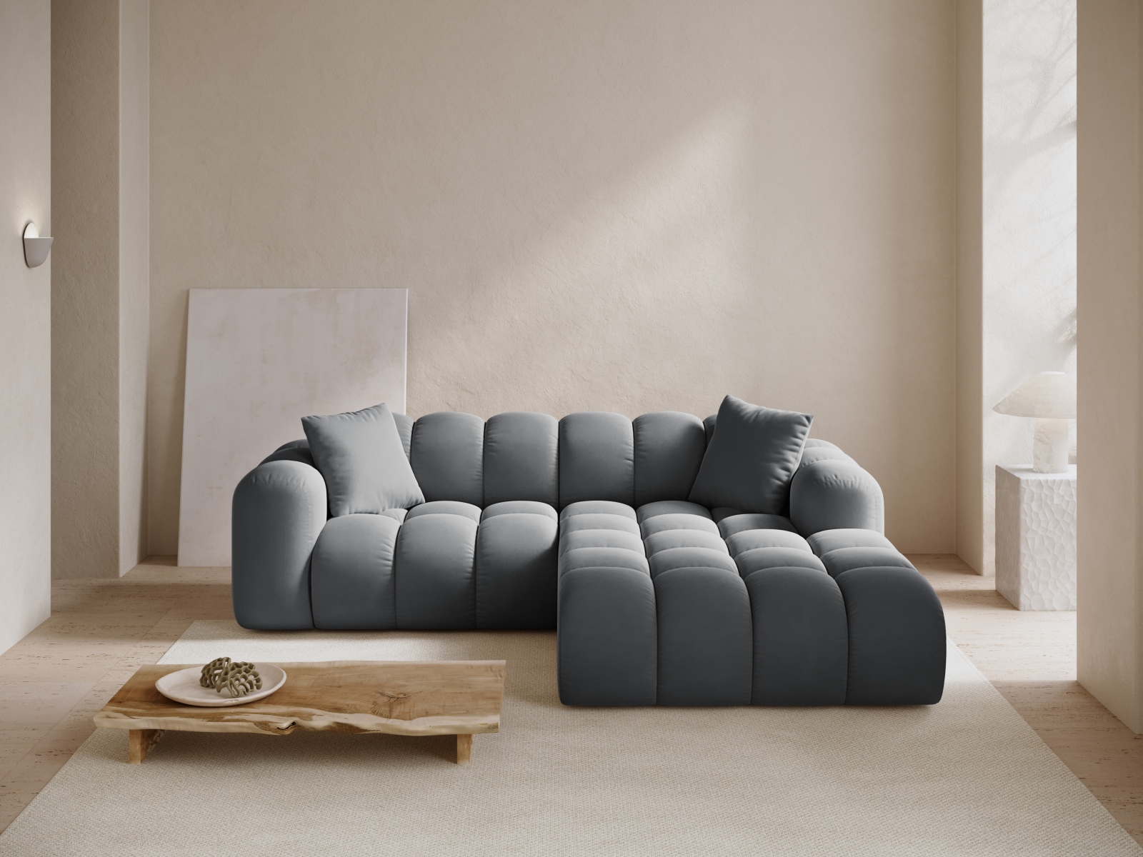 Cosmopolitan Design Ecksofa Treno 3-Sitzer Samt Bluvel Grau Rechts