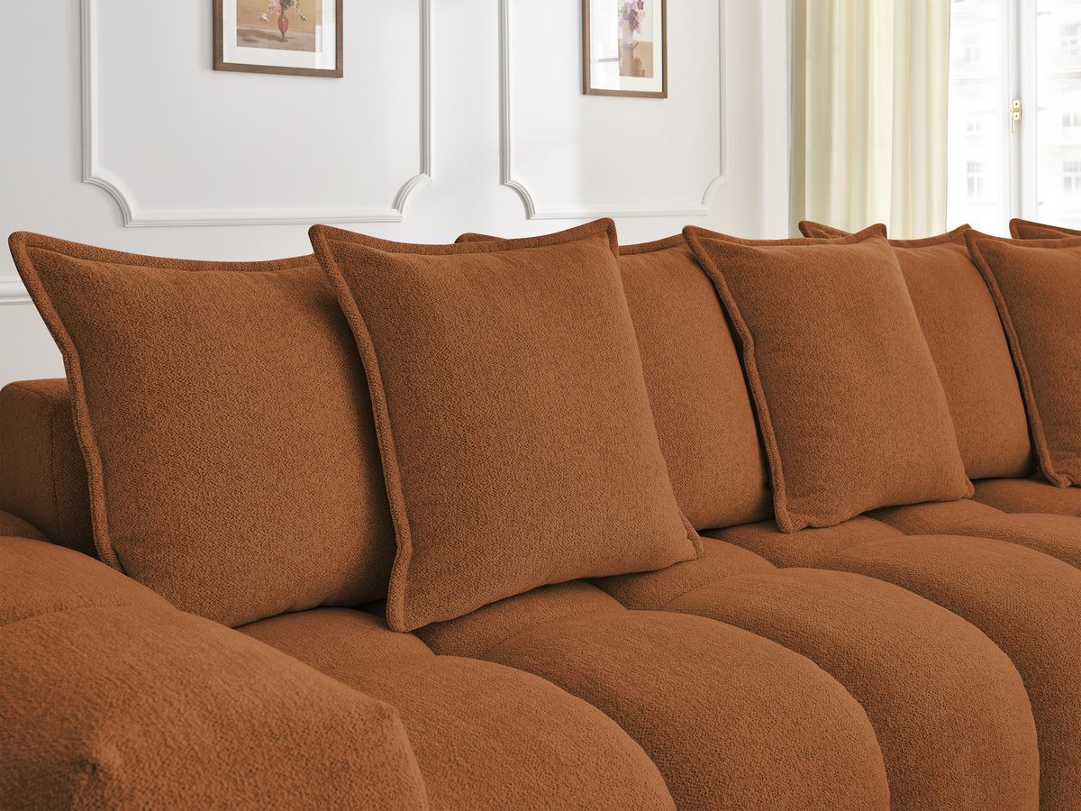 Bobochic Everest Ecksofa, 10 Kissen Melange-Stoff Orange Ecke rechts