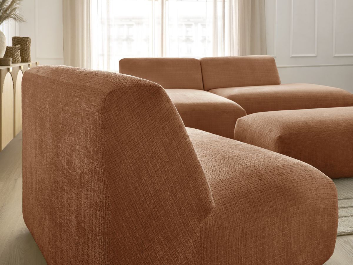 Bobochic Sirius Ecksofa mit Pouf 405 × 170 cm Strukturstoff Orange Ecke links