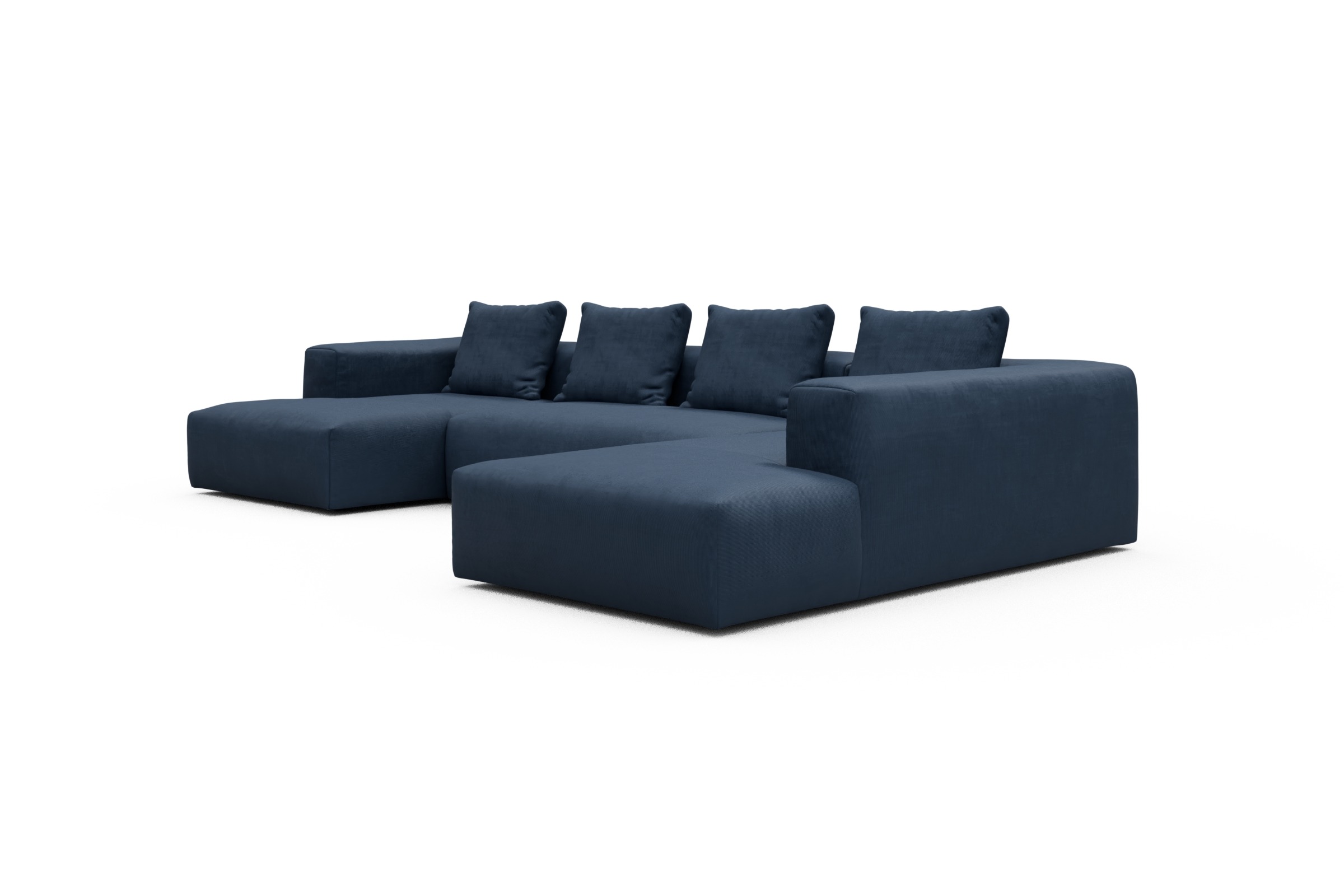 Wohnlandschaft Fred Relax-Ecke rechts mit 2-Sitzer und Chaiselongue links Cordufine-Royal-Blue
