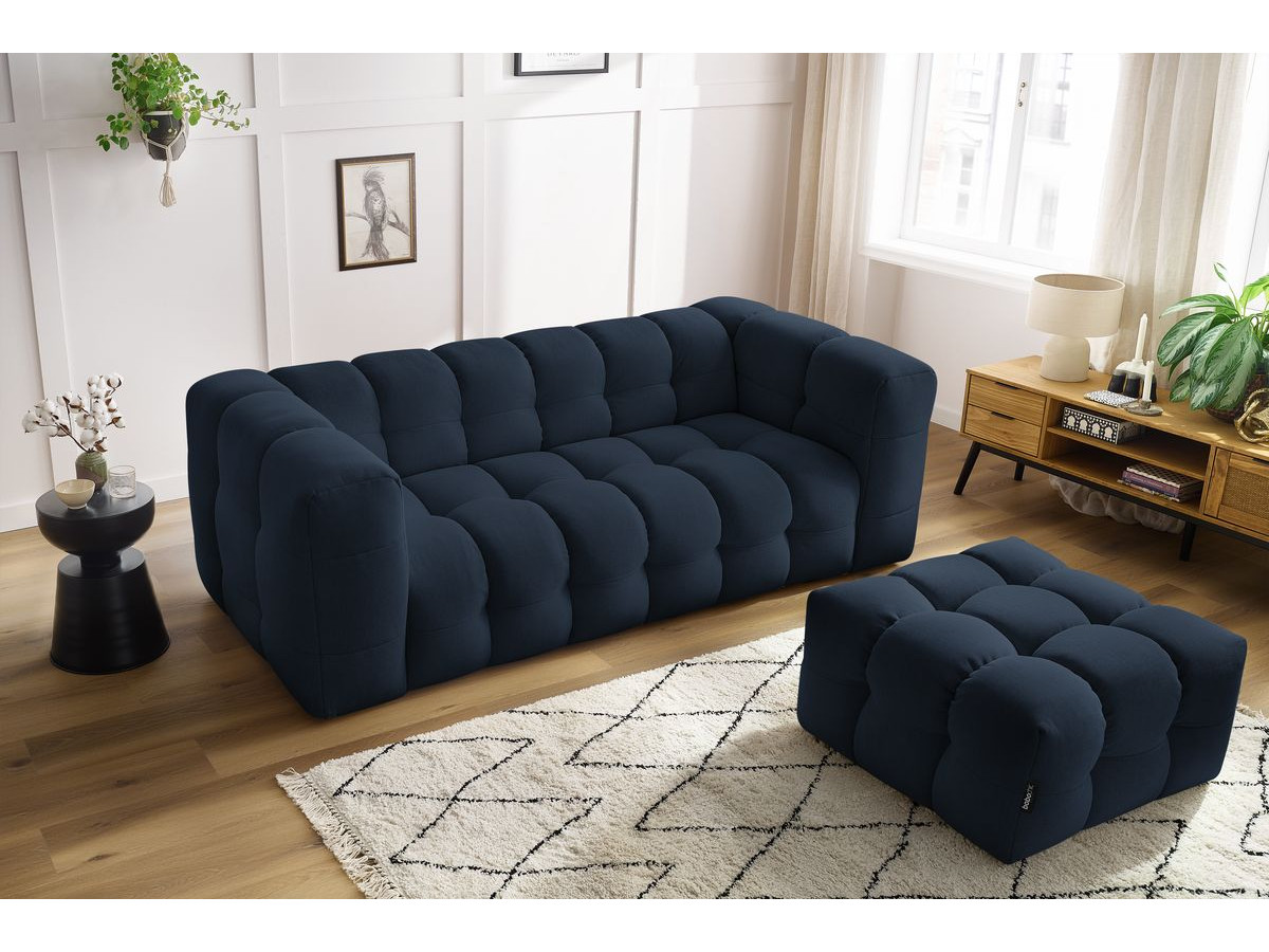 Bobochic Cloud Schlafsofa 3-Sitzer mit Pouf Stoff Dunkelblau