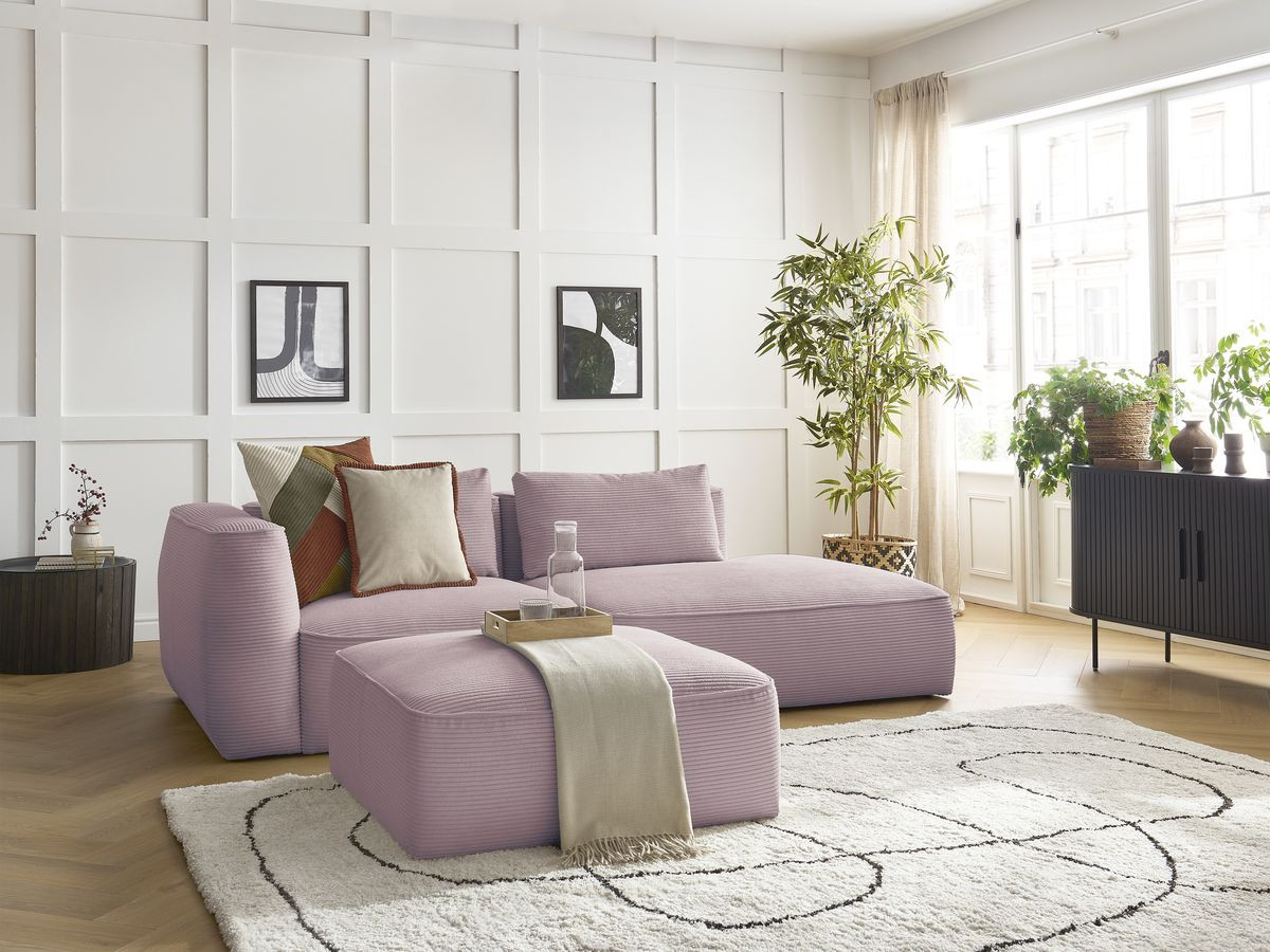 Bobochic Leopold Sofa 4-Sitzer mit Pouf Cordsamt Violett Armlehne links