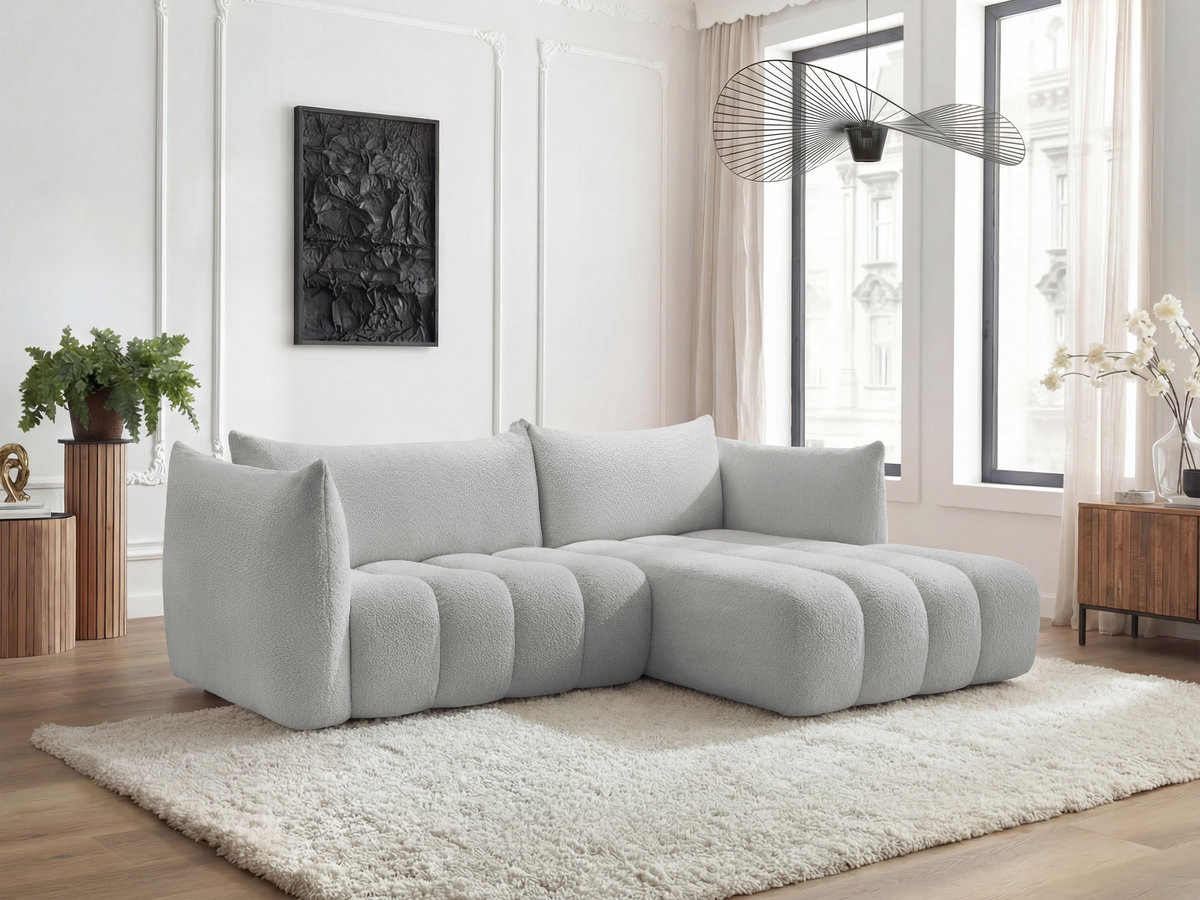 Bobochic Azra Ecksofa 262 × 178 cm Bouclé-Stoff Hellgrau Ecke rechts