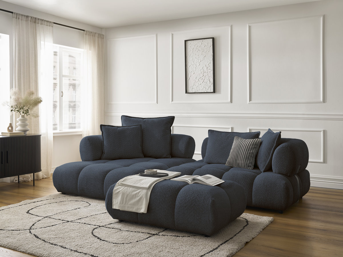 Bobochic Alya Ecksofa mit Pouf Bouclé-Stoff Dunkelblau Ecke links