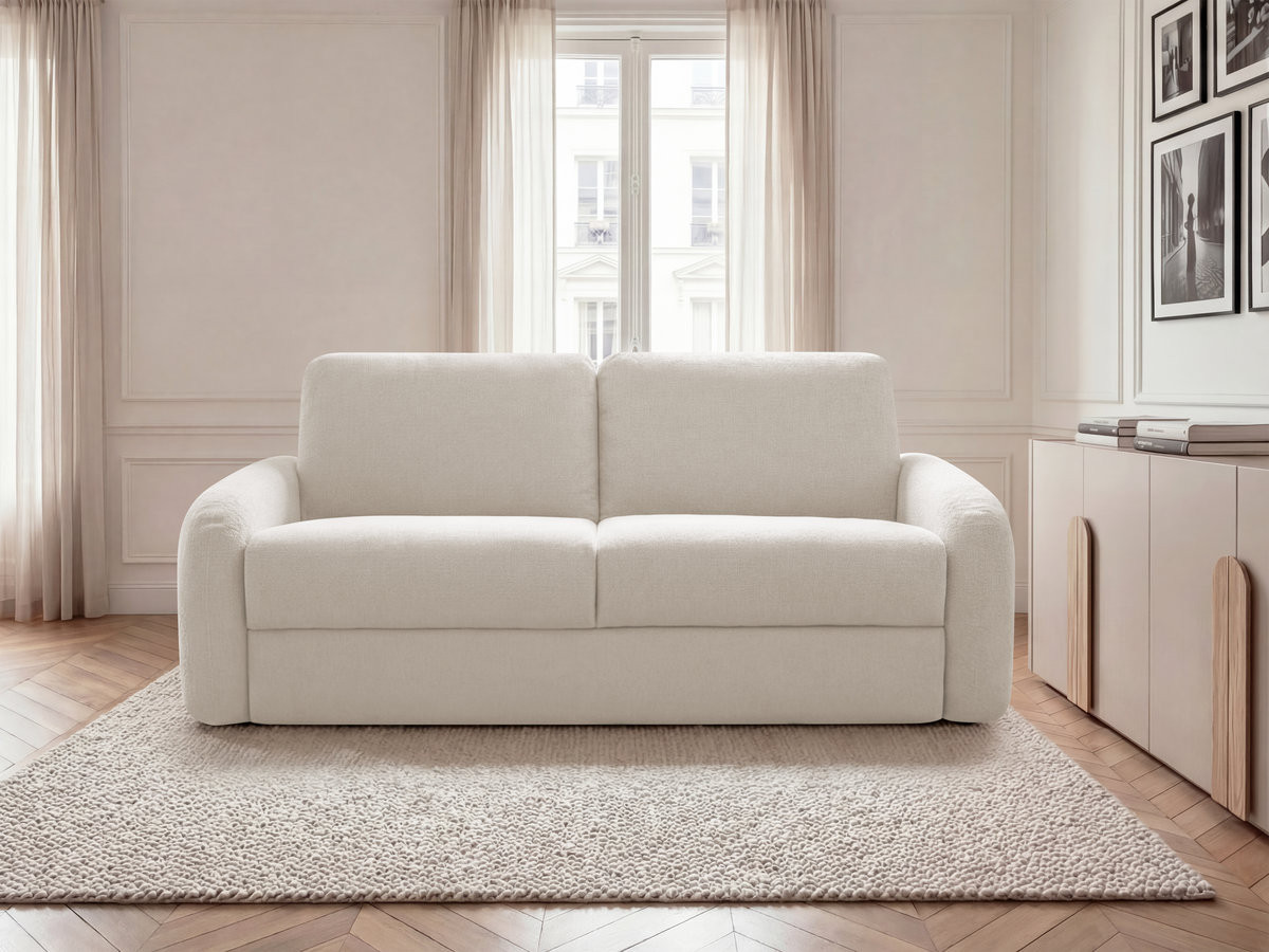 Bobochic Kenan Schlafsofa 3-Sitzer Stoff Beige, Liegefläche 140 × 196 cm