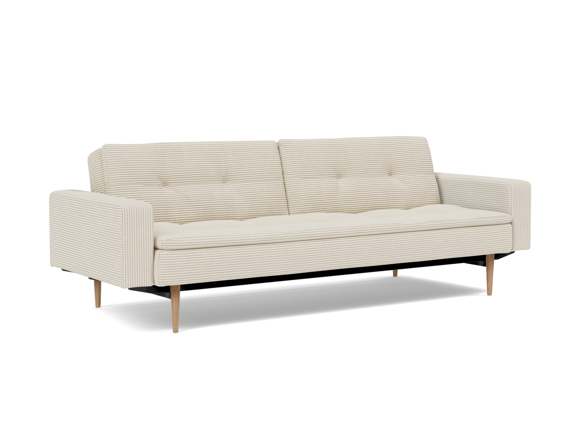 Schlafsofa Dublexo mit Armlehnen Kord Corduroy 594-Ivory Beine Styletto Eiche hell