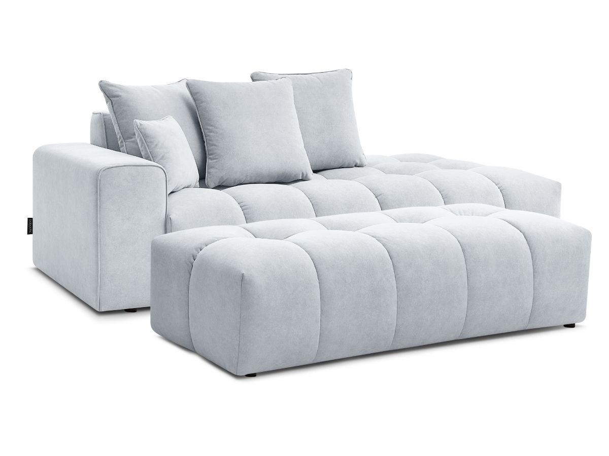 Bobochic Mont-blanc Sofa 5-Sitzer mit Pouf Samt Hellgrau Armlehne links