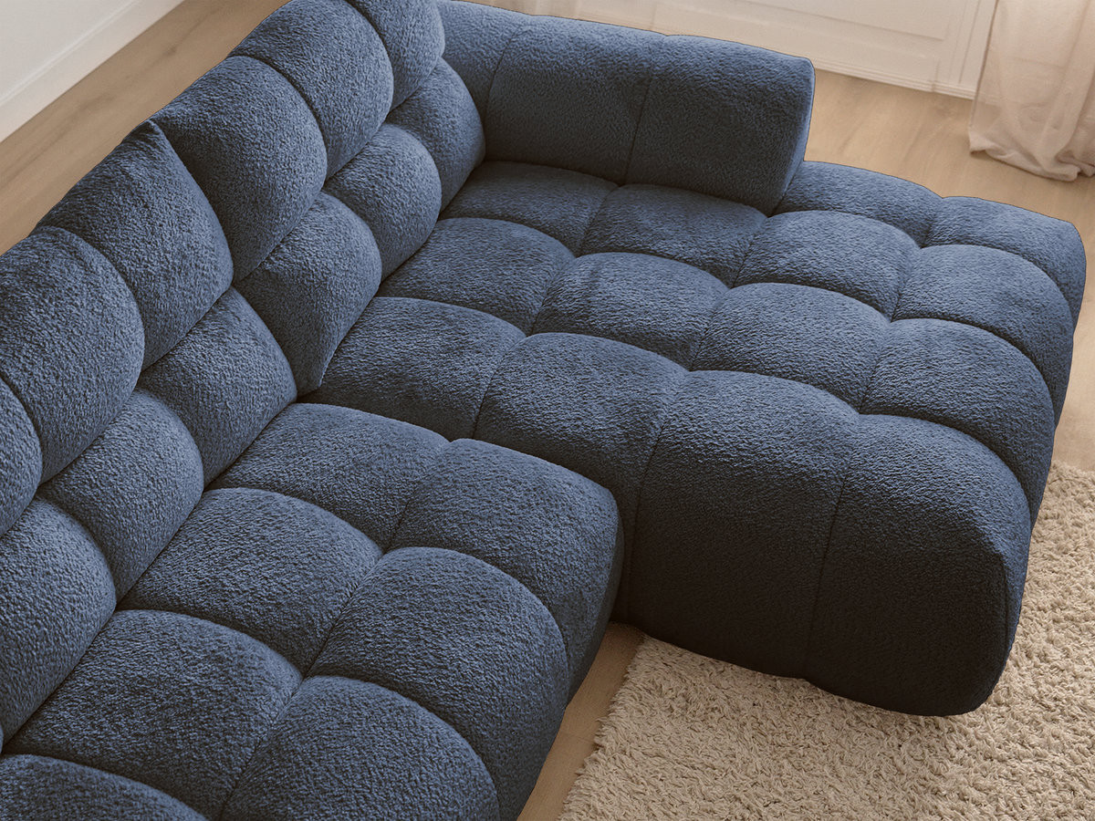Bobochic Jaya Ecksofa mit Pouf Chenille Dunkelblau Ecke rechts