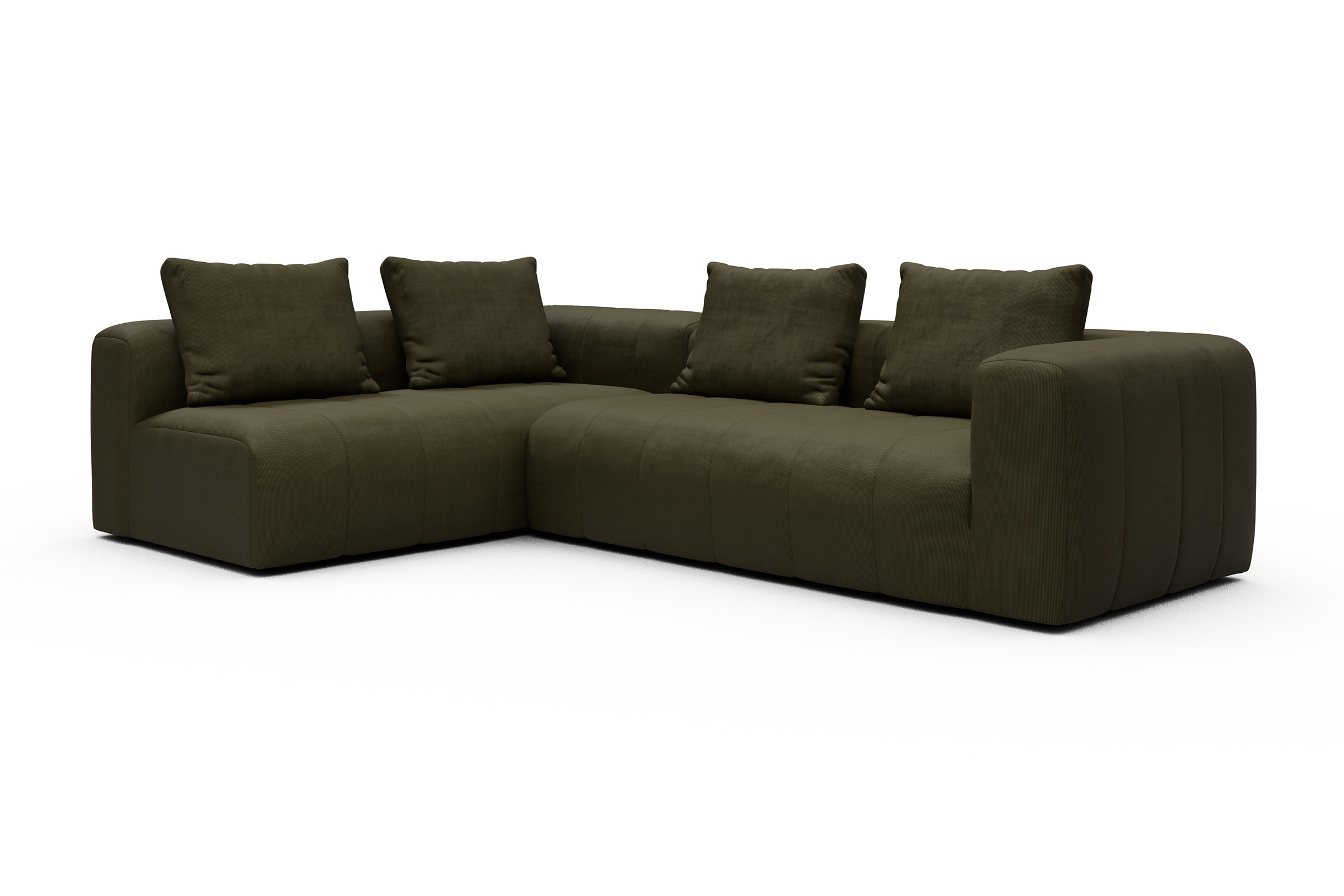 Ecksofa Hugo 2x 2,5-Sitzer Armlehne rechts Cordufine-Pine-Green
