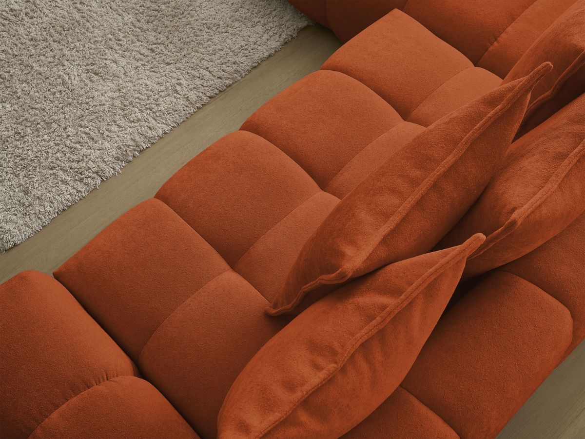 Bobochic Everest Ecksofa mit Schlaffunktion und Bettkasten 320 × 212 cm, 10 Kissen Strukturstoff Orange Ecke links