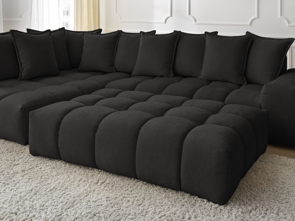 Bobochic Everest Ecksofa mit Schlaffunktion und Pouf, 10 Kissen Strukturstoff Schwarz Ecke links