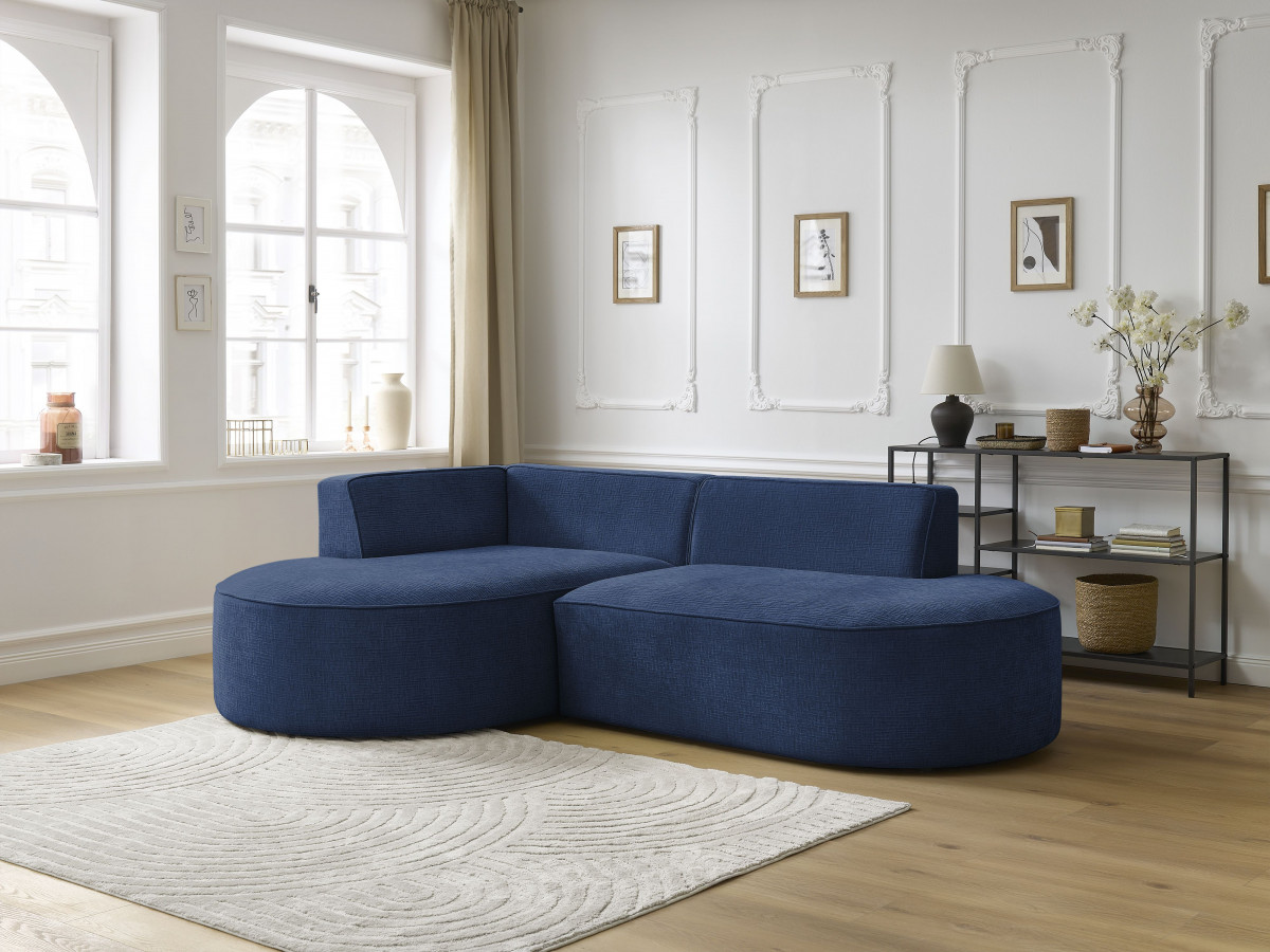 Bobochic Rousseau Ecksofa Strukturstoff Dunkelblau Ecke links