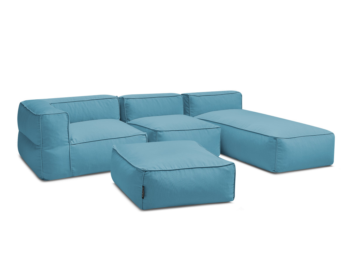 Bobochic Giulia Gartensofa 4-Sitzer mit Pouf, 1 Eckmodul Stoff Hellblau